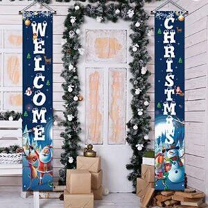 CHRISTMAS WELCOME BANNERS DOOR WALL DÉCOR BLACK/BLUE